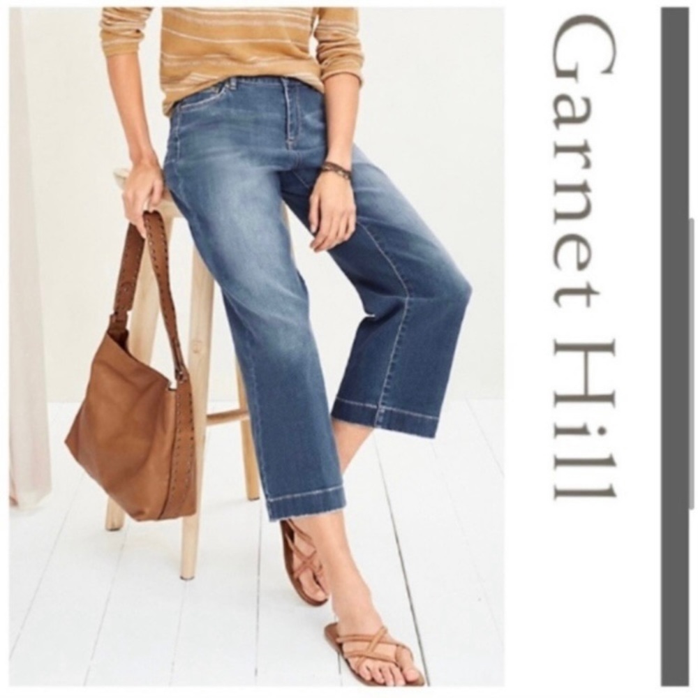 Garnet Hill Wide Leg High Waist Organic
Cotton Crop Denim Blue Jeans Size 29